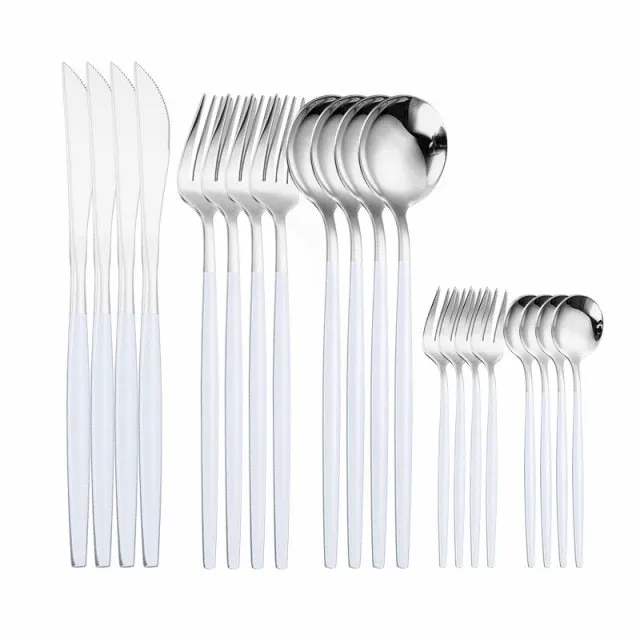 Stainless Steel Cutlery Set 20 PcsTableware Dinner Sets Spoon Fork Knife Dish Set Dinnerware White Gold Flatware luxury Kitchen