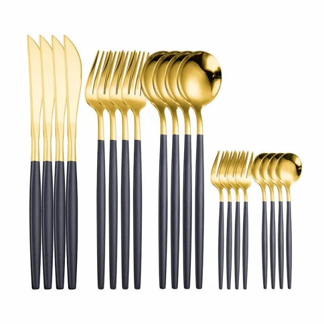 Stainless Steel Cutlery Set 20 PcsTableware Dinner Sets Spoon Fork Knife Dish Set Dinnerware White Gold Flatware luxury Kitchen