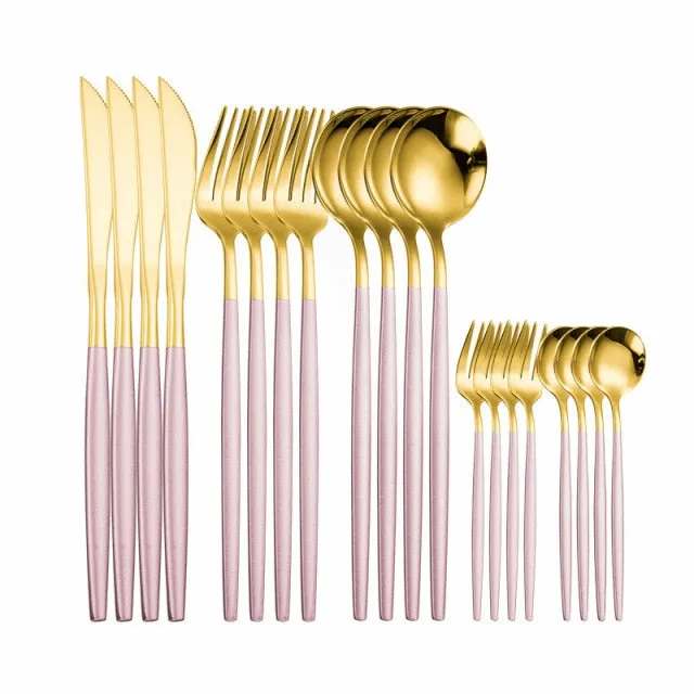 Stainless Steel Cutlery Set 20 PcsTableware Dinner Sets Spoon Fork Knife Dish Set Dinnerware White Gold Flatware luxury Kitchen