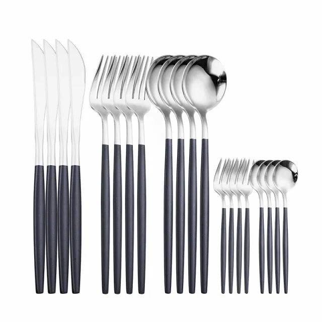 Stainless Steel Cutlery Set 20 PcsTableware Dinner Sets Spoon Fork Knife Dish Set Dinnerware White Gold Flatware luxury Kitchen