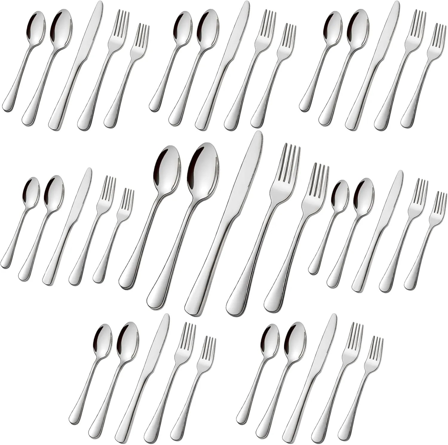 Stainless Steel Flatware Set - Forks, Knives and Spoons for Home and Restaurant Kitchen - Rust Resistant Cutlery Utensils (200, Silver)