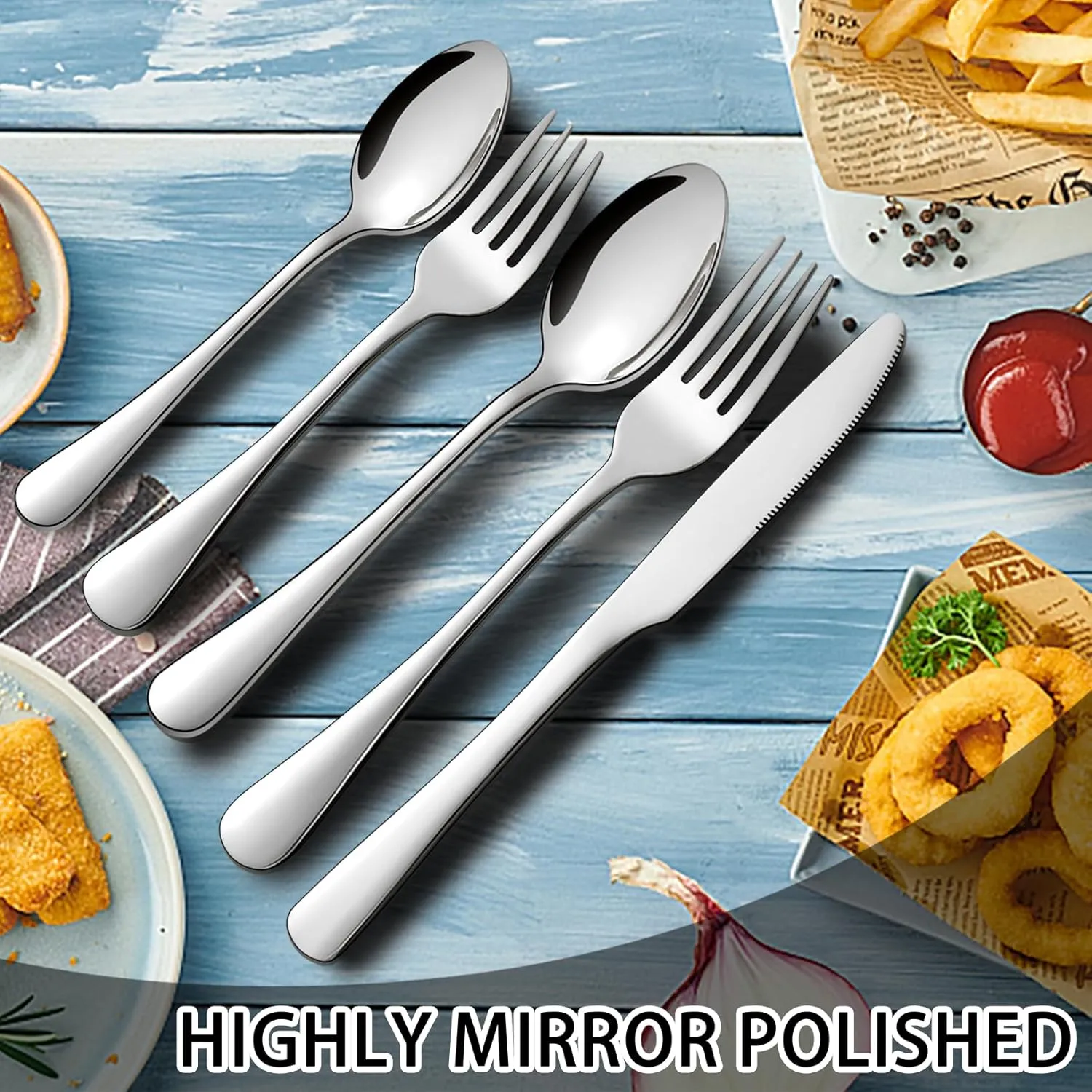 Stainless Steel Flatware Set - Forks, Knives and Spoons for Home and Restaurant Kitchen - Rust Resistant Cutlery Utensils (200, Silver)