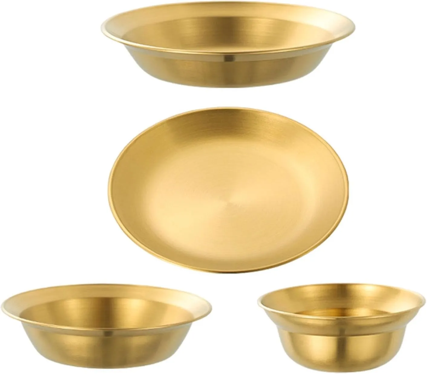 Stainless Steel Plates and Bowls Dinnerware Set, Snack Bowls, Reusable Outdoor Tableware Camping Utensils for Beach Apartment, 4PCS Gold