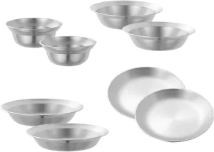 Stainless Steel Plates and Bowls Outdoor Tableware Insulated Metal Bowls Camping Utensils Dinnerware Set for Picnic BBQ Beach