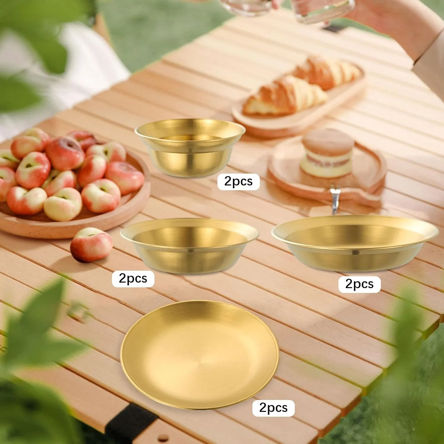 Stainless Steel Plates and Bowls Outdoor Tableware Portable Dinner Dishes Camping Utensils Dinnerware Set for Hiking Barbecue