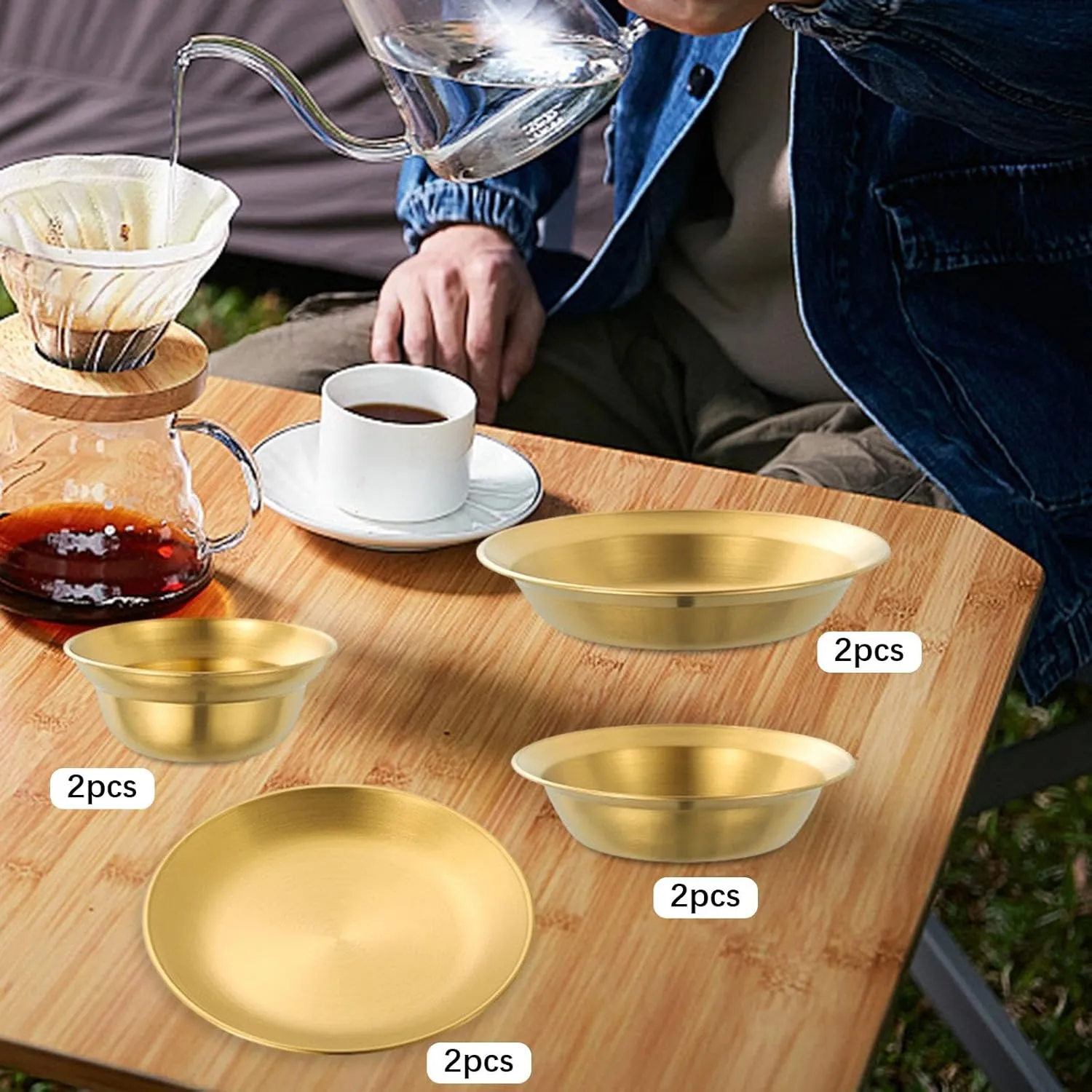 Stainless Steel Plates and Bowls Outdoor Tableware Portable Dinner Dishes Camping Utensils Dinnerware Set for Hiking Barbecue