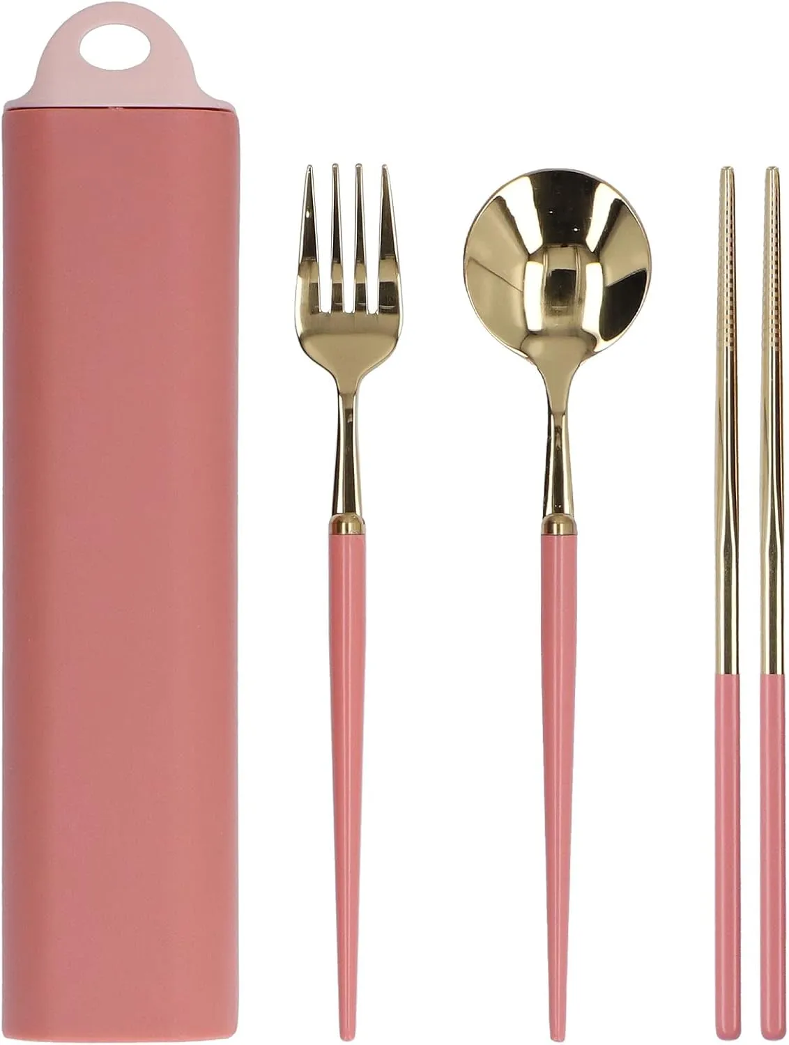 Stainless Steel Portable Travel Tableware Set with Storage Box for s (Pink Gold)