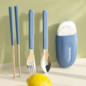 Stainless Steel Student Tableware Set – 3-Piece Spoon, Fork & Chopsticks for Kids