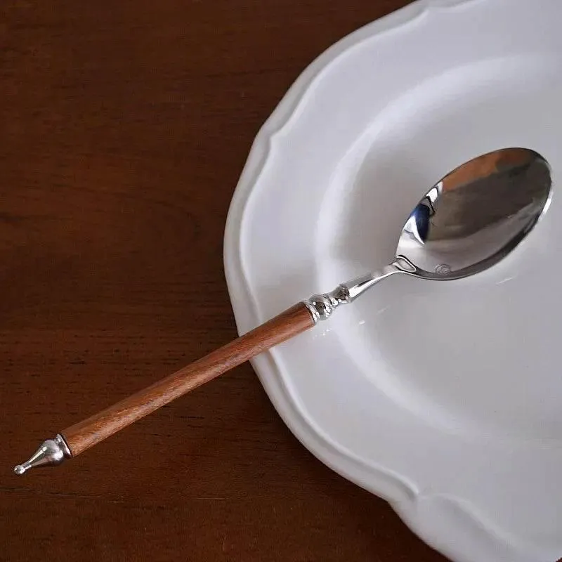 Stainless Steel Tableware Set - 5-Piece with Wood Handle