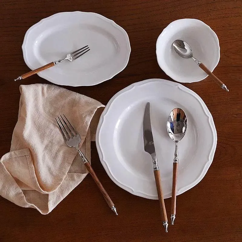 Stainless Steel Tableware Set - 5-Piece with Wood Handle