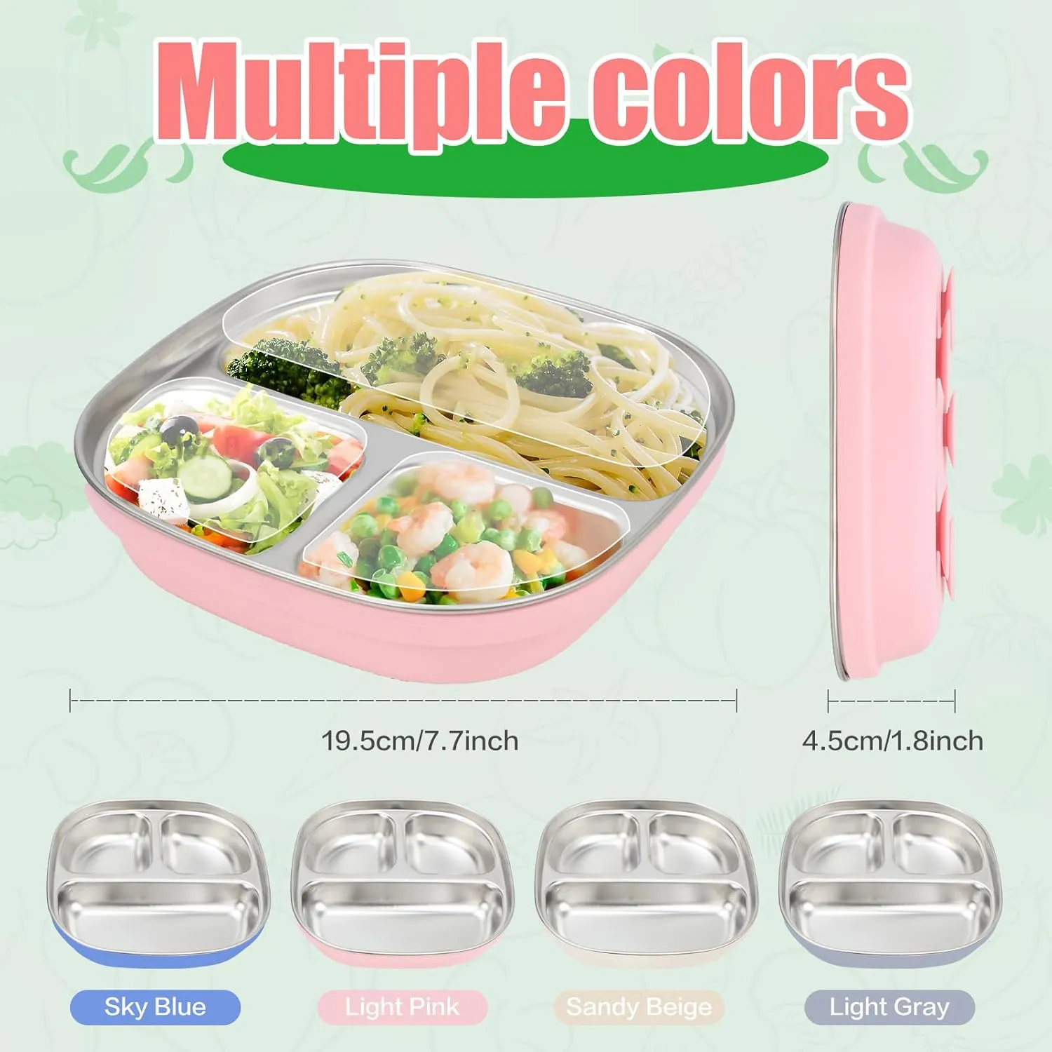 Stainless Steel Toddler Plates with Suction | Non-Slip Divided Baby Plates BPA Free & Non Toxic | Detachable Silicone Base| Dishwasher Safe | Unbreakable Kids Dinnerware 2-pack（Blue   pink）