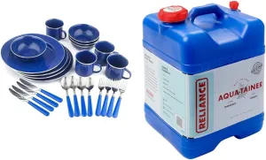 Stansport 24-Piece Enamel Tableware Set and Reliance 7 Gallon Water Container Bundle