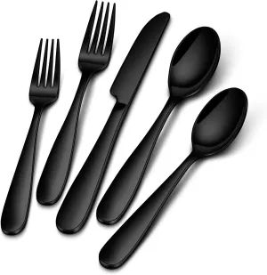 Stapava 20-Piece Black Silverware Set, Stainless Steel Food Grade Flatware Set for 4, Heavy Duty Mirror Tableware Cutlery Include Forks Spoons and Knives Set, Dishwasher Safe Utensils Set