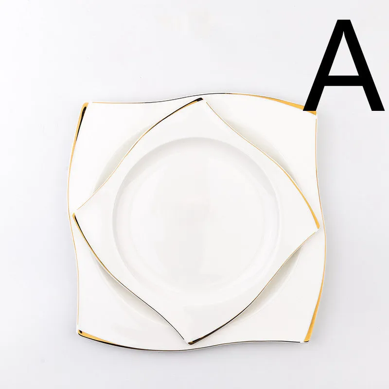 Steak Plate Creative Square European Bone China Tableware Set