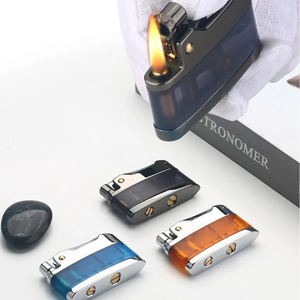 Steampunk Industrial Vintage Kerosene Lighter - XXL Transparent Fuel Tank & Dual Adjustable Flamefor Cigars/Candles/EDC, Reusable Windproof Collector's Gift(#1)