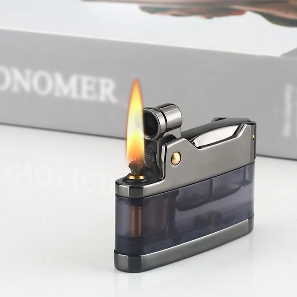 Steampunk Industrial Vintage Kerosene Lighter - XXL Transparent Fuel Tank & Dual Adjustable Flamefor Cigars/Candles/EDC, Reusable Windproof Collector's Gift(#1)