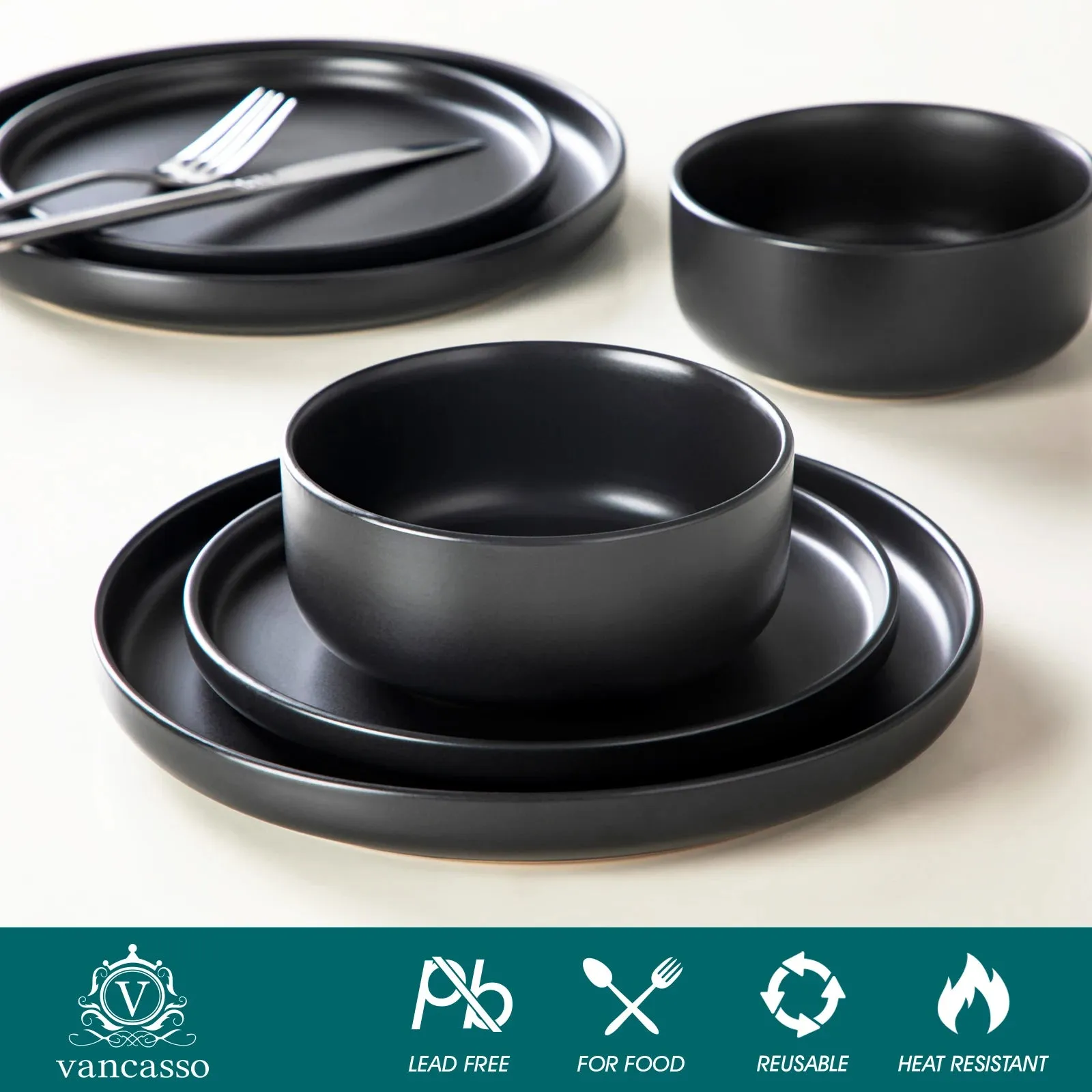 Stone Lain Cecile 12-Piece Black Dinnerware Set