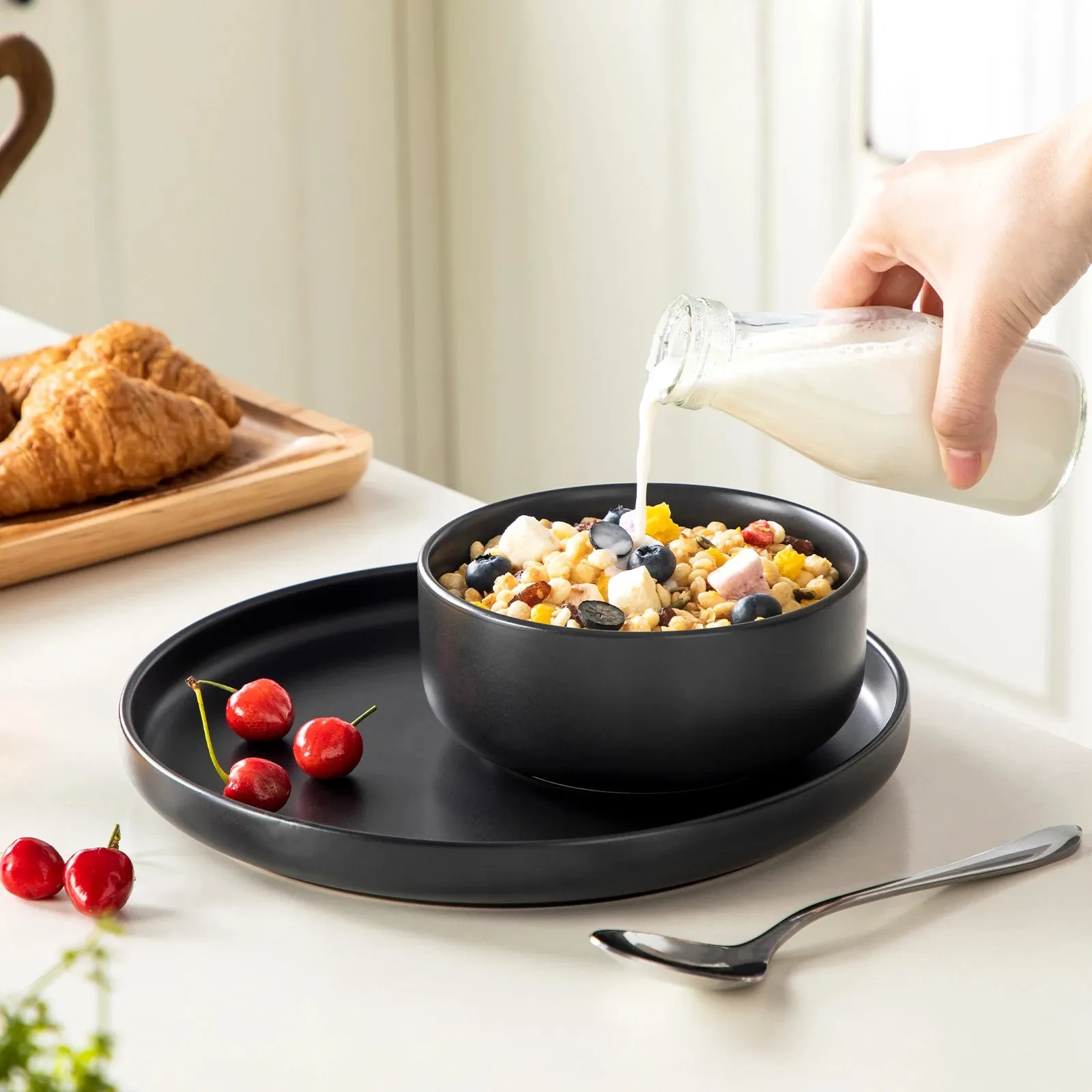 Stone Lain Cecile 12-Piece Black Dinnerware Set