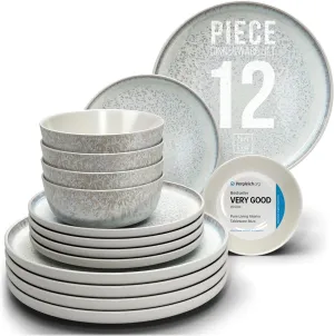 Stoneware dinnerware set 4 persons 12 pcs - Mediterranean dinnerware set, dishwasher, microwave and scratch resistant - bowl and plate set - dinnerware Pure Living Light Beige…