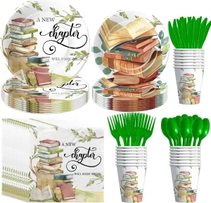 Storybook Baby Shower Decorations Supplies - A New Chapter Will Soon Begin Book Theme Party Decorations, Plate, Cup, Napkin, Cutlery, Library Reading Book Club Decorations Tableware | Serve 24