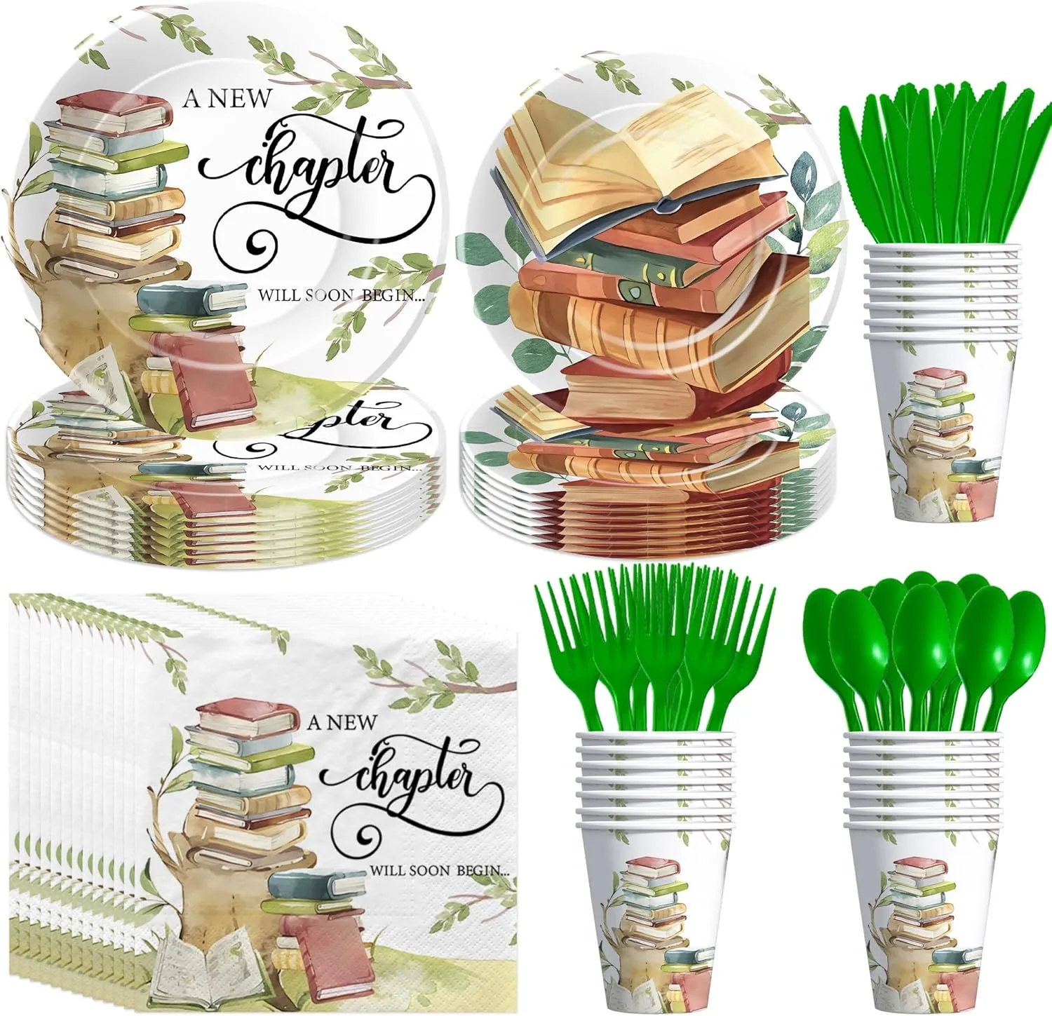 Storybook Baby Shower Decorations Supplies - A New Chapter Will Soon Begin Book Theme Party Decorations, Plate, Cup, Napkin, Cutlery, Library Reading Book Club Decorations Tableware | Serve 24