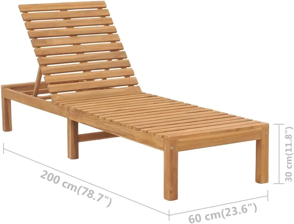 Sun Lounger Solid Teak Woodpatio Camping Chairs Tanning Chair Recliner Suitable for Garden Courtyard