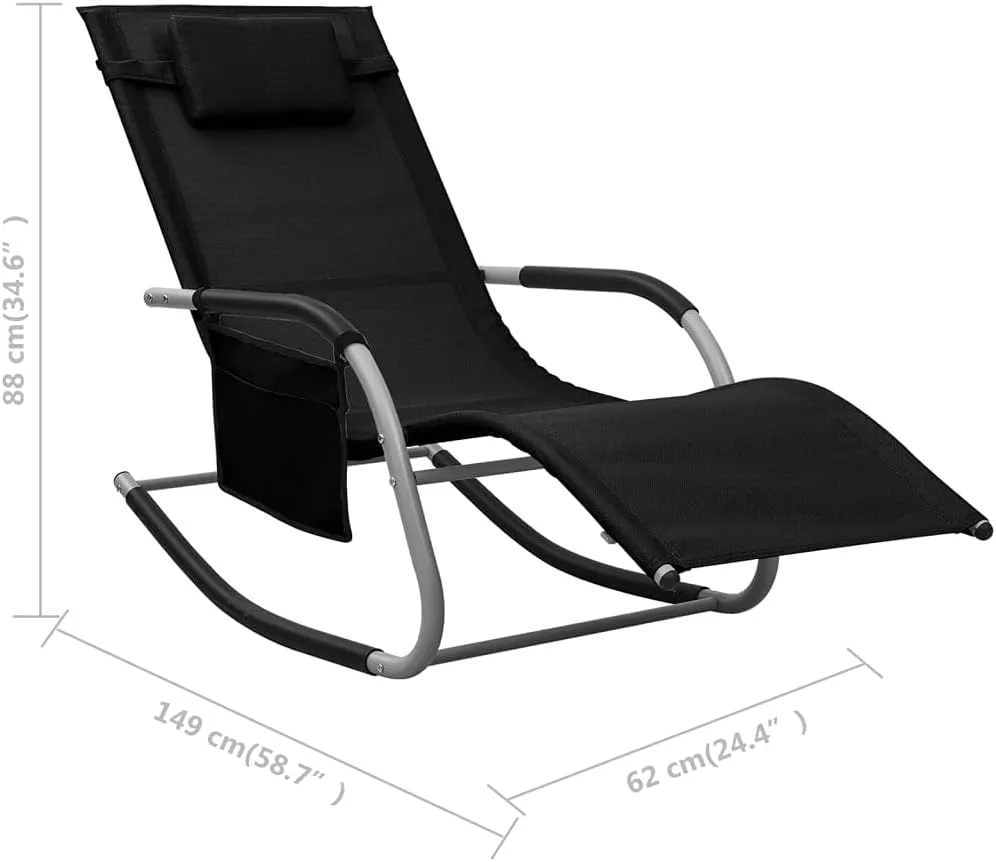Sun Lounger Textilene Black and Grayrecliner Chair Camping Chairs Tanning Chair Outdoor Lounge chairsSuitable for Gardens, courtyards