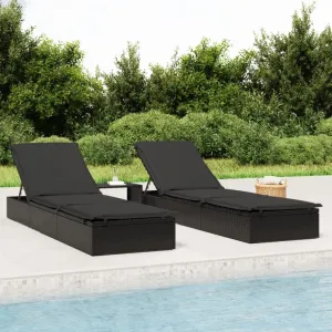 Sunbed 1 pc with Cushion Black 79.1"x21.7"x24.4" Poly Rattanrecliner Chair Outdoor Lounge Chairs Tanning Chair Camping chairsSuitable for Gardens, courtyards