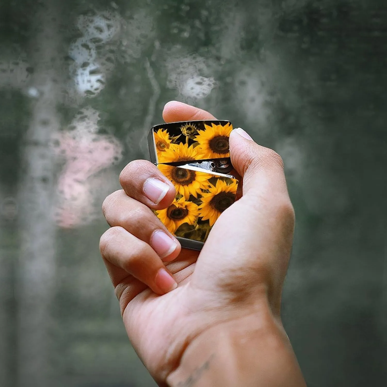 SunflowersLighter Case Waterproof Lighter Sleeve Lighters Protective Cover with Graffiti Design