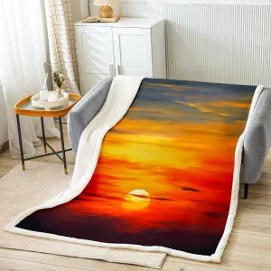 Sunset Plush Blanket Sunset Scenery Fleece Throw Blanket Summer Pattern Sherpa Blanket for Bed Sofa Couch Microfiber Nature Theme Warm Fuzzy Blanket Room Decor Twin 60x80