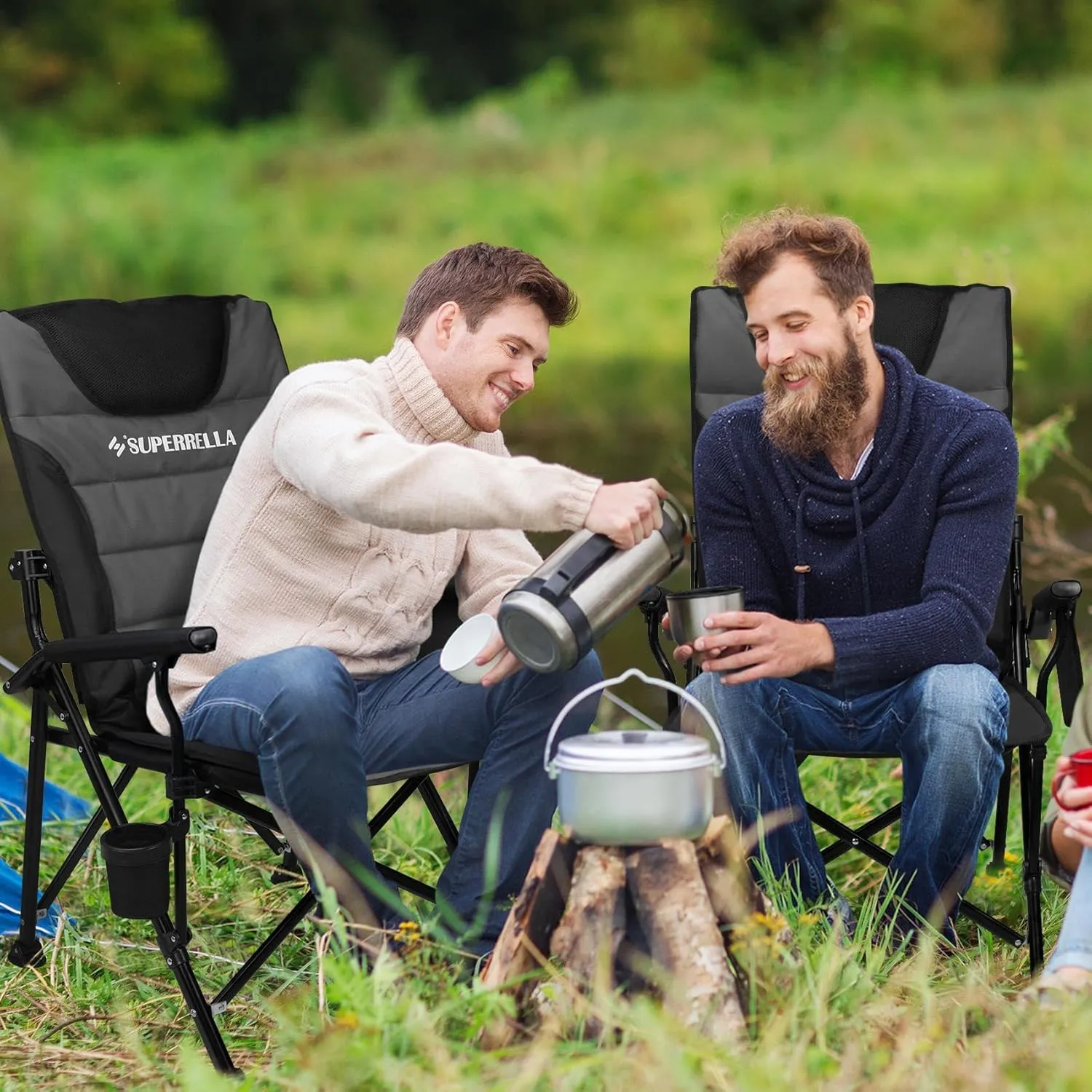 Supperella Movable Backrest Camping Chair for Adults with Cup Holder Folding Lawn Chairs for Outdoor Activities, Sports, Travel & Picnic