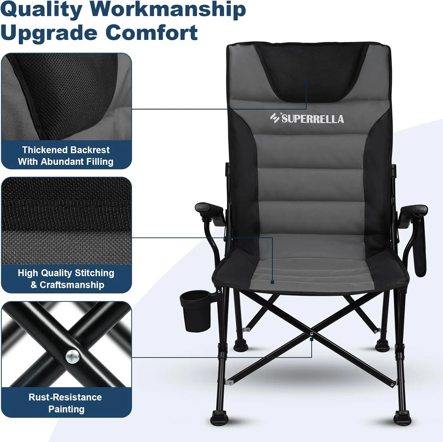 Supperella Movable Backrest Camping Chair for Adults with Cup Holder Folding Lawn Chairs for Outdoor Activities, Sports, Travel & Picnic