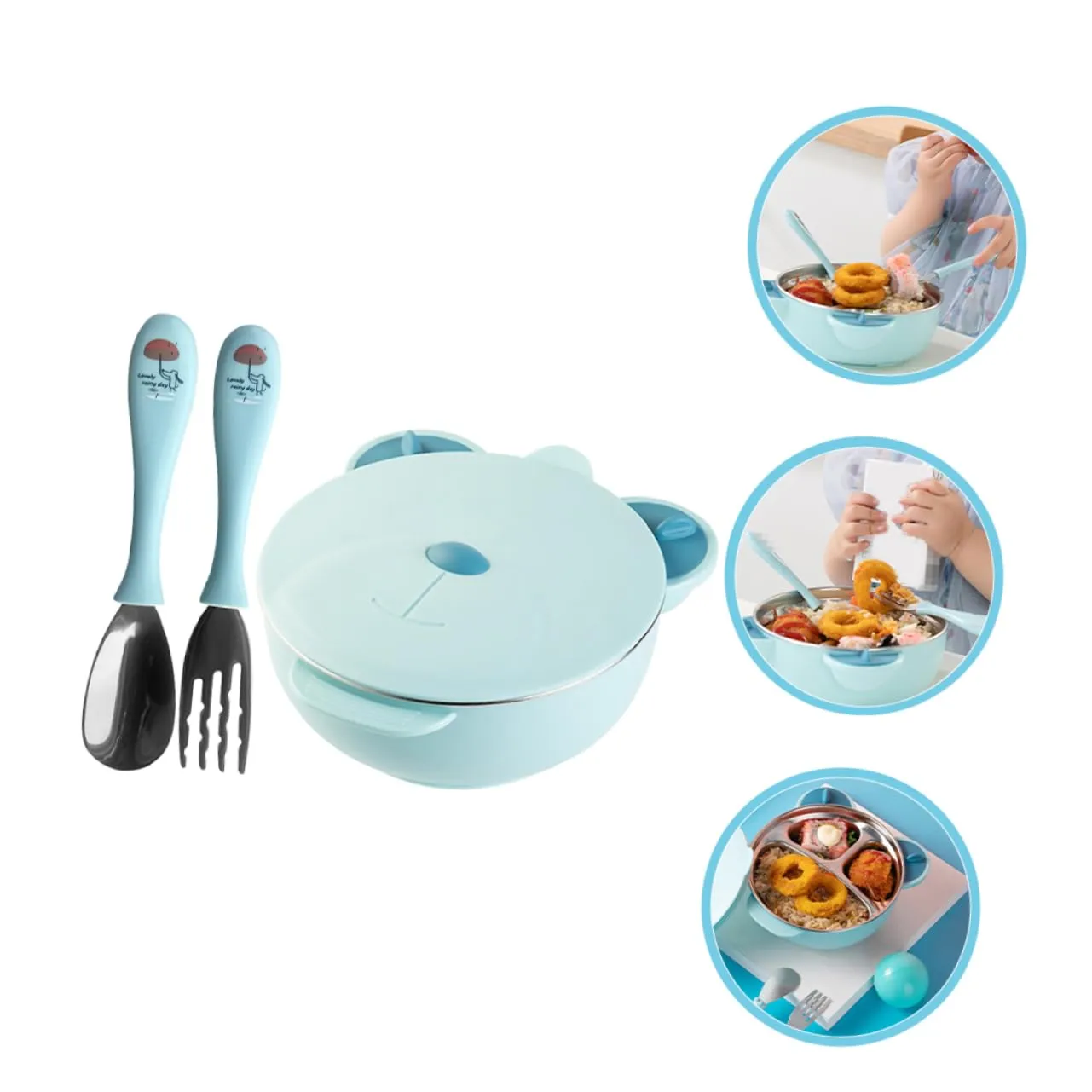 SUPVOX 1 Set Stainless Steel Dinner Plate Complementary Food Bowl Thermal Insulation Bowl Stainless Steel Bowl Food Bowl Bowl Food Container Sky-Blue re-usable