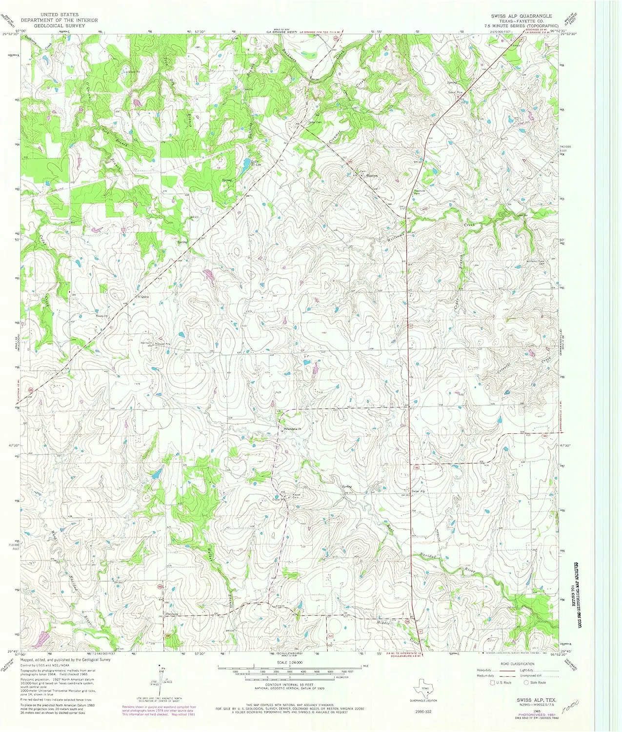 Swiss Alp TX topo map, 1:24000 Scale, 7.5 X 7.5 Minute, Historical, 1965, Updated 1982, 27 x 23 in