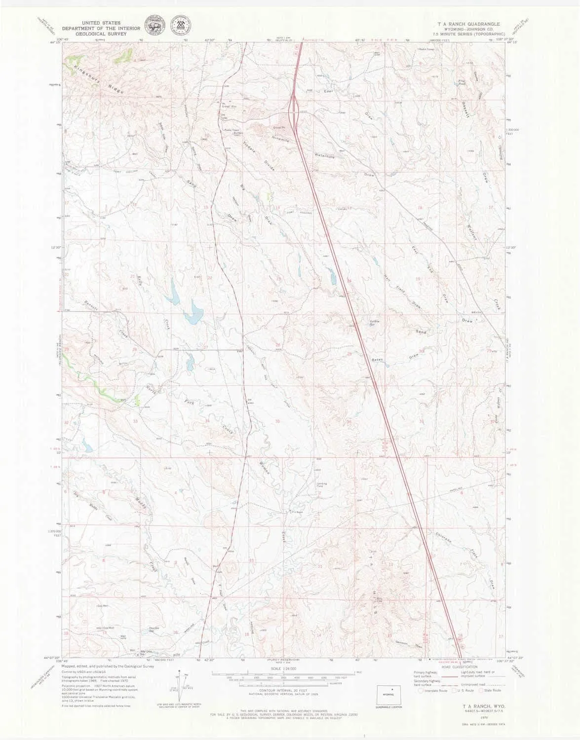 T A Ranch WY topo map, 1:24000 Scale, 7.5 X 7.5 Minute, Historical, 1970, Updated 1979, 27.4 x 21.4 in