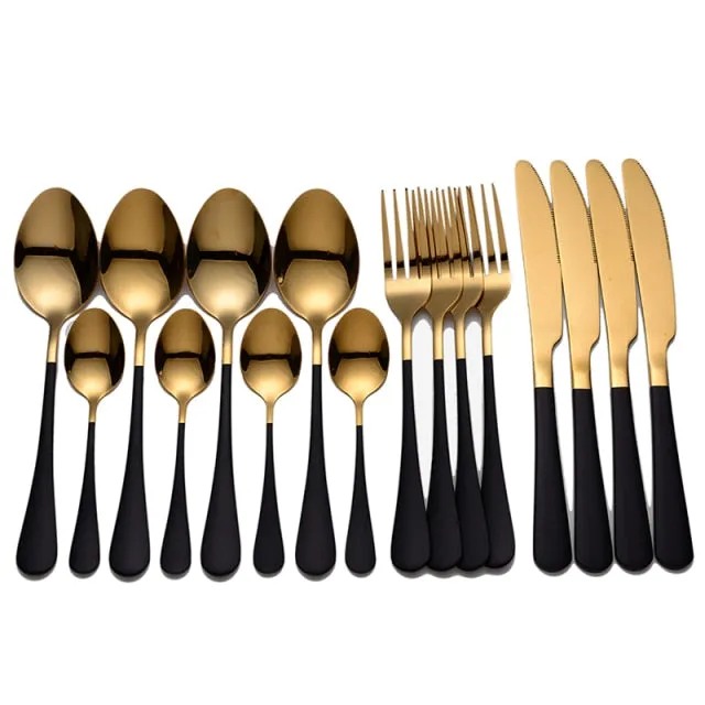Tablewellware Golden Cutlery Fork Spoon Knife Set Golden Tableware Stainless Steel Cutlery Golden Fork Spoon Dinnerware Set
