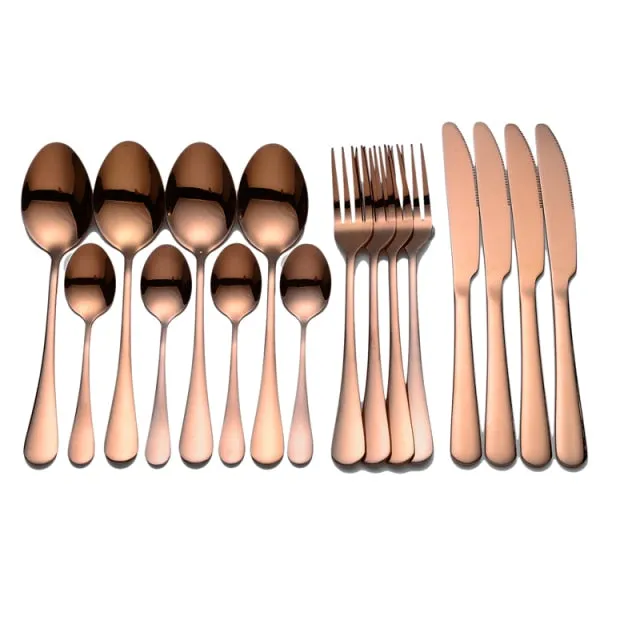 Tablewellware Golden Cutlery Fork Spoon Knife Set Golden Tableware Stainless Steel Cutlery Golden Fork Spoon Dinnerware Set