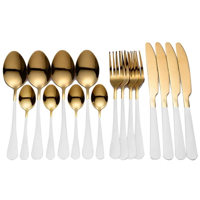Tablewellware Golden Cutlery Fork Spoon Knife Set Golden Tableware Stainless Steel Cutlery Golden Fork Spoon Dinnerware Set