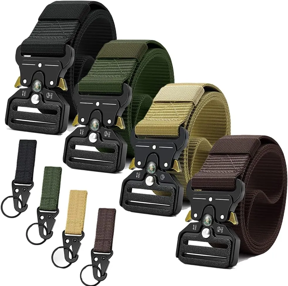 Tactical Belts for Men 4 Pack, Compass Military Web Belt, Heavy-Duty Quick-Release Metal Buckle Riggers Belt for Men