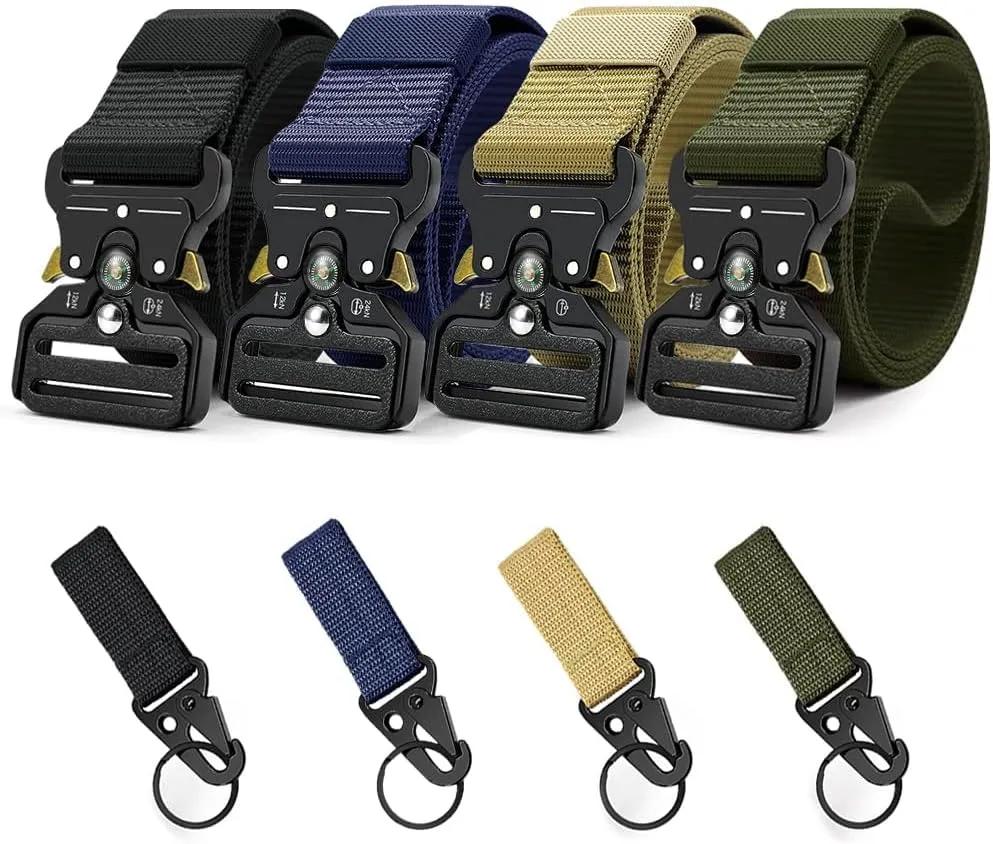 Tactical Belts for Men 4 Pack, Compass Military Web Belt, Heavy-Duty Quick-Release Metal Buckle Riggers Belt for Men