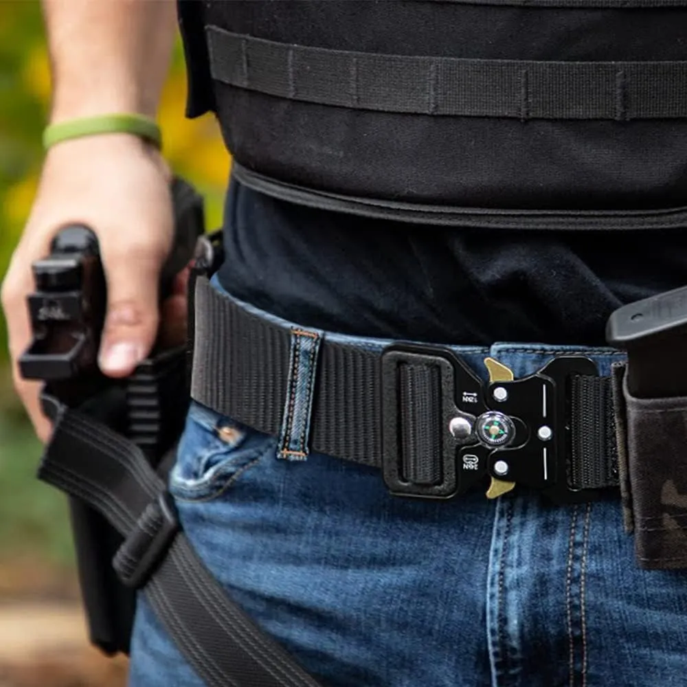 Tactical Belts for Men 4 Pack, Compass Military Web Belt, Heavy-Duty Quick-Release Metal Buckle Riggers Belt for Men