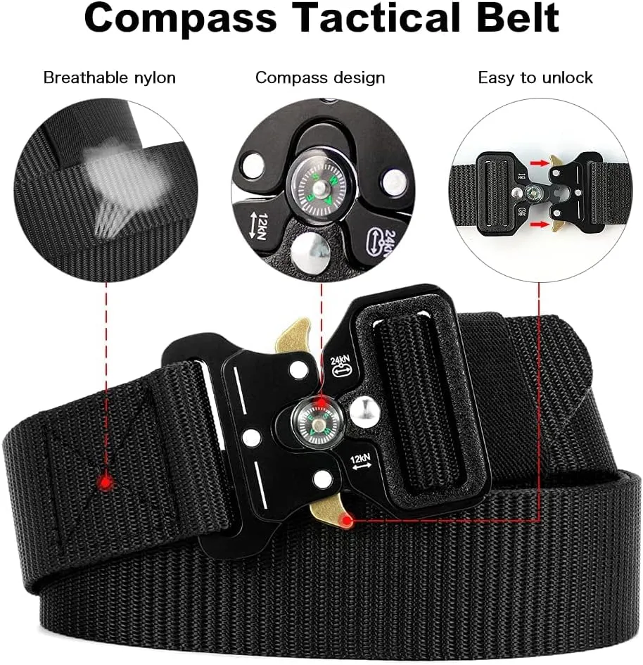 Tactical Belts for Men 4 Pack, Compass Military Web Belt, Heavy-Duty Quick-Release Metal Buckle Riggers Belt for Men