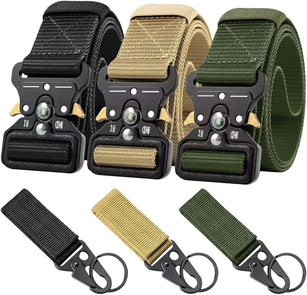 Tactical Belts for Men 4 Pack, Compass Military Web Belt, Heavy-Duty Quick-Release Metal Buckle Riggers Belt for Men