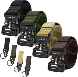 Tactical Belts for Men 4 Pack, Compass Military Web Belt, Heavy-Duty Quick-Release Metal Buckle Riggers Belt for Men