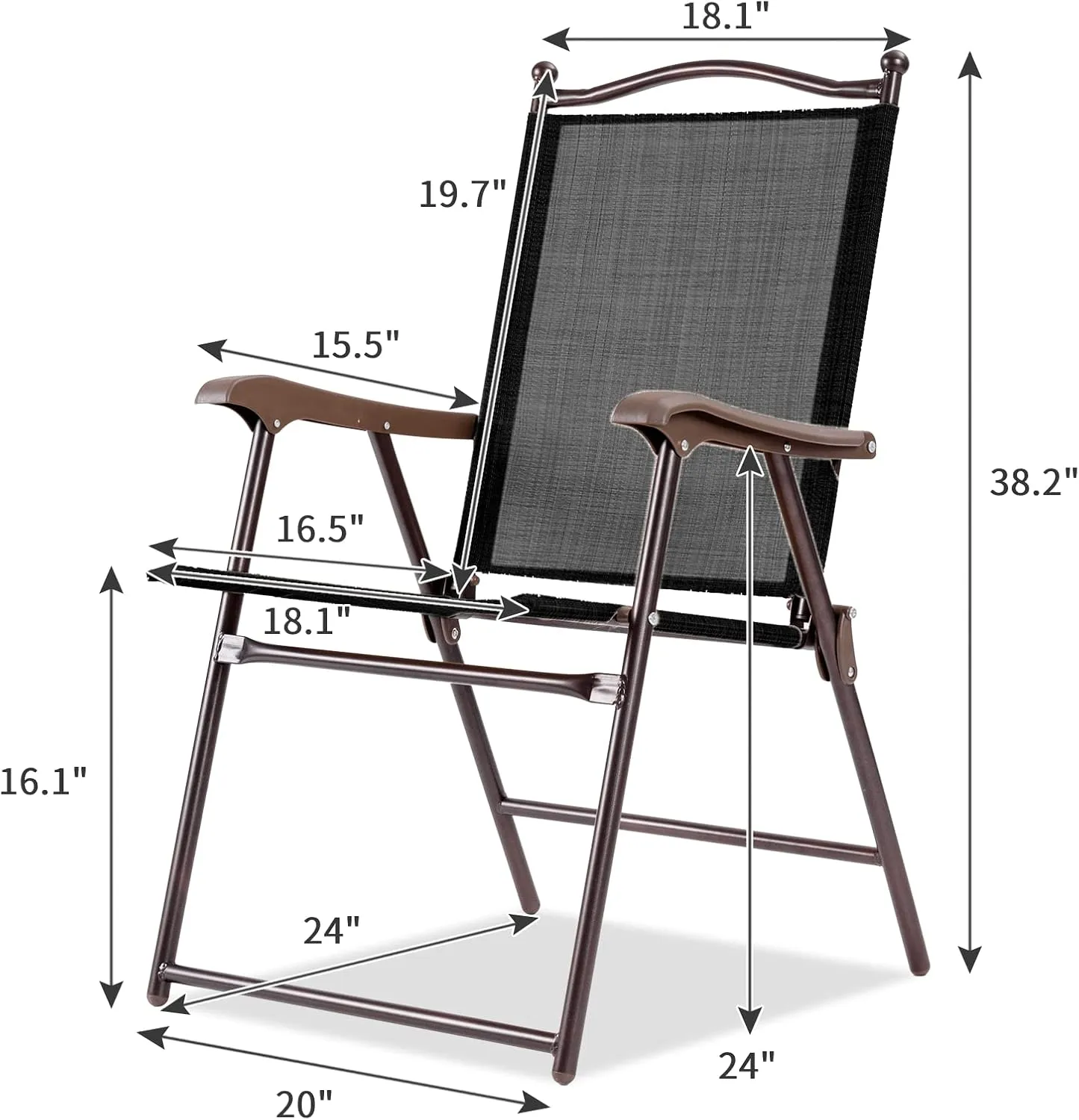 Tangkula Set of 2 Patio Folding Dining Chairs, Outdoor Sling Lawn Chairs with Armrests, Steel Frame, Portable Camping Lounge Chairs for Backyard, Deck, Poolside and Garden, No Assembly (1, Black)