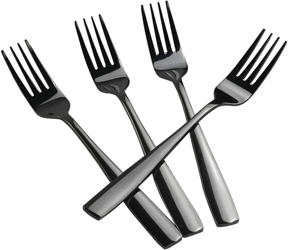 Teyyvn 16-Piece Mirror Finish Black Stainless Steel Dinner Forks, Cutlery Forks, 8.07-INCH