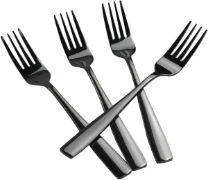 Teyyvn 16-Piece Mirror Finish Black Stainless Steel Dinner Forks, Cutlery Forks, 8.07-INCH