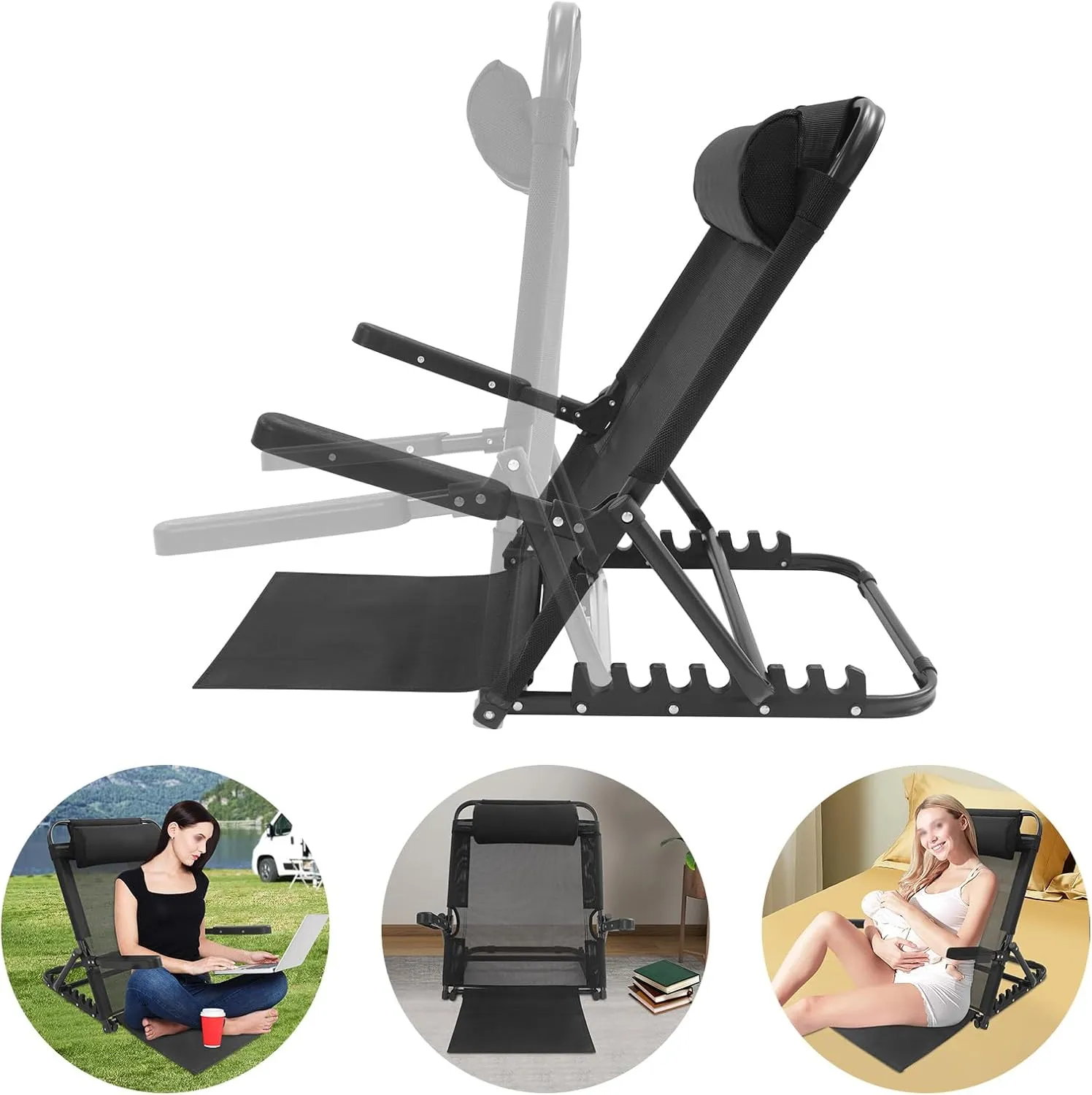TFCFL Adjustable Lifting Bed Backrest with Armrest & Pillow, 40°-90° Foldable Portable Back Support for Elderly, Patients, Pregnant Women, 400lbs Capacity, Suitable for Reading/Eating/TV Use (Black)