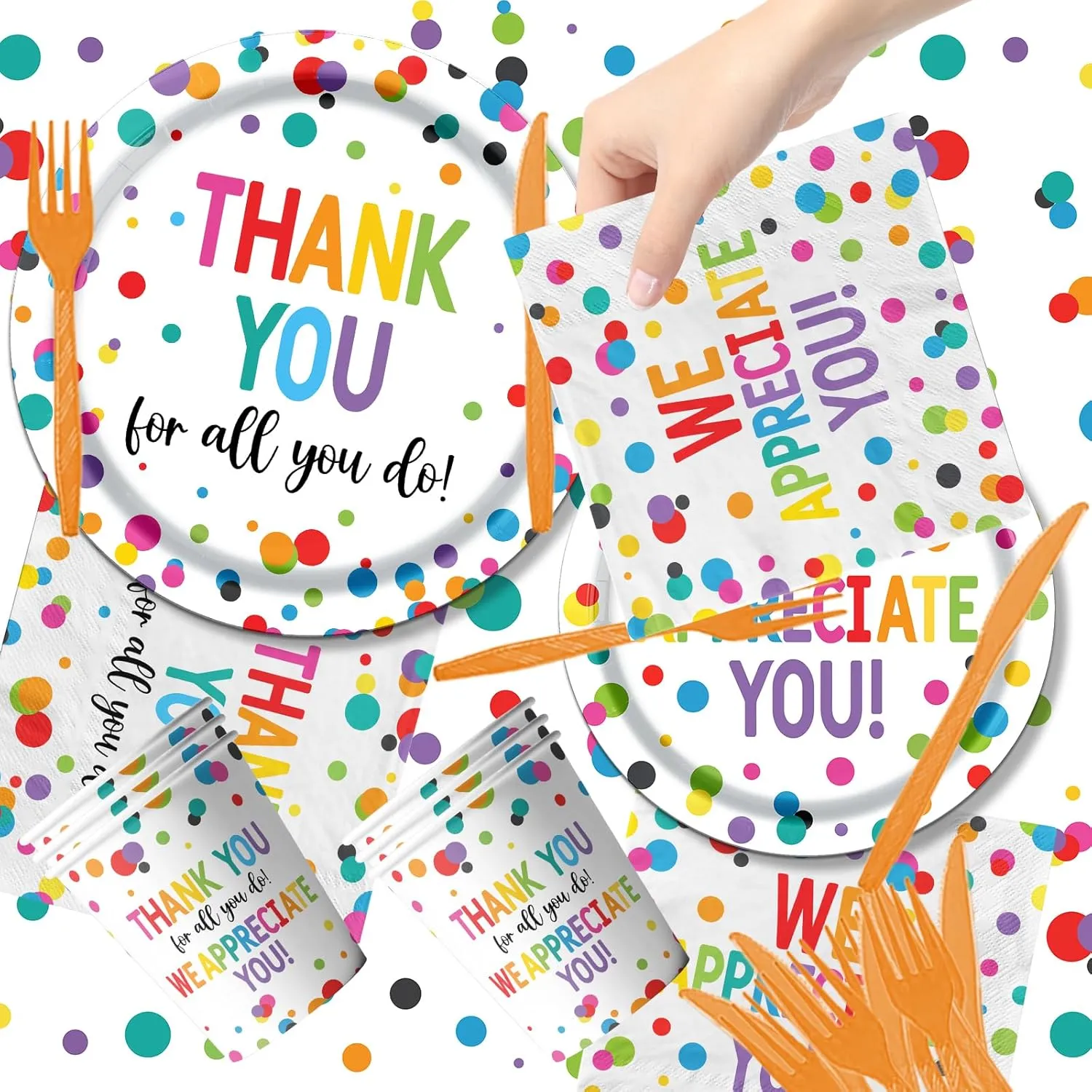 Thank You Party Plates and Napkin Decoration We Appreciate You Tableware Tablecloth Cups Banner Thank You for All You Do Employee Staff Appreciation Teacher Doctor Graduation Appreciation Party Decor
