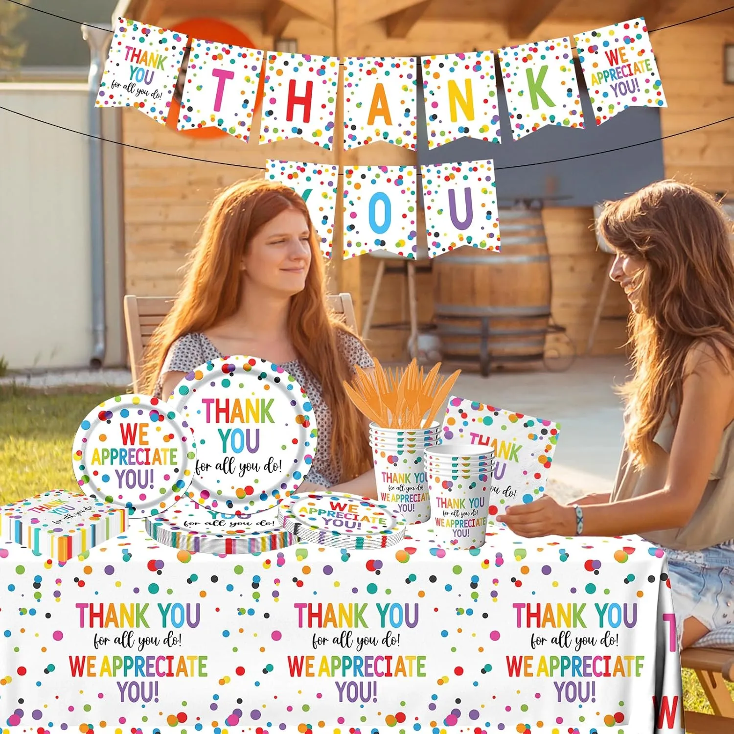 Thank You Party Plates and Napkin Decoration We Appreciate You Tableware Tablecloth Cups Banner Thank You for All You Do Employee Staff Appreciation Teacher Doctor Graduation Appreciation Party Decor